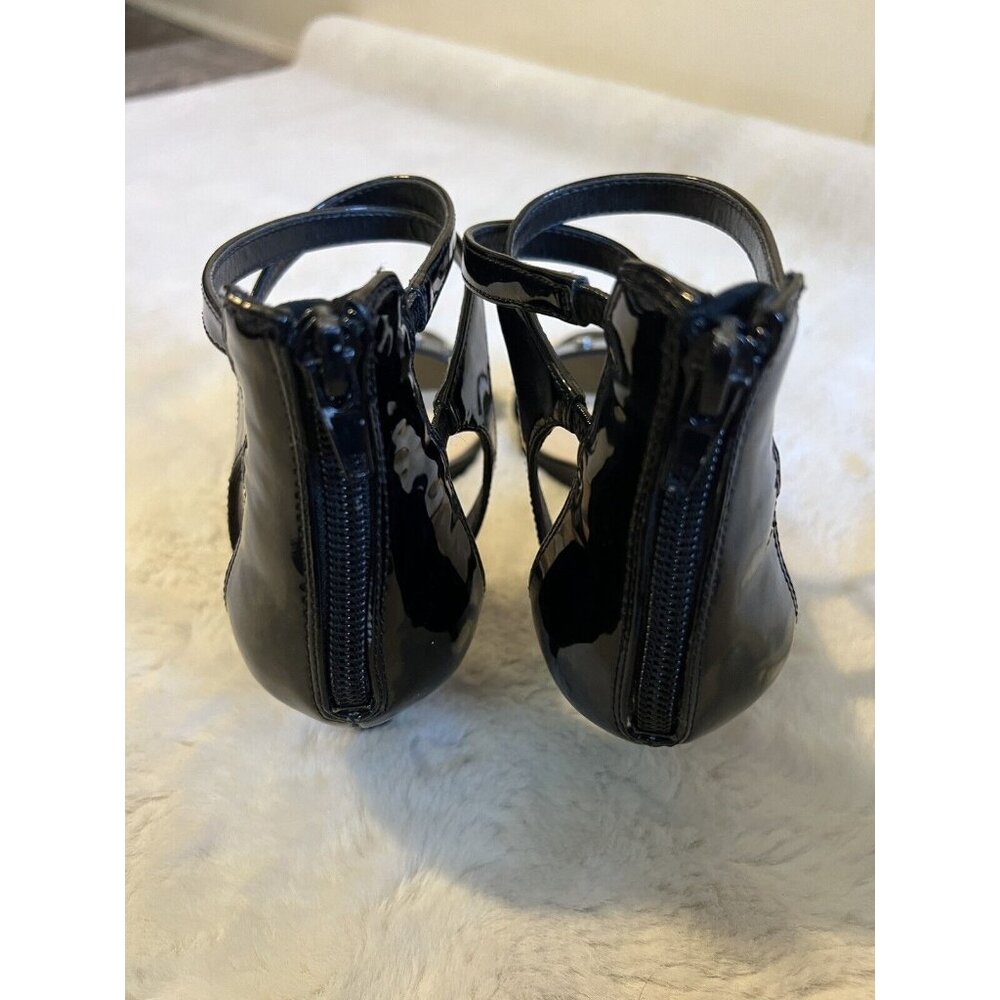 Nine West Lazulio Women’s 7 M Low-Heel open toe Sandals Patent Leather Black - Picture 7 of 9